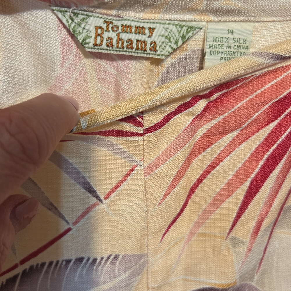 Tommy Bahama Silk Shirt with Red and Cream Pattern